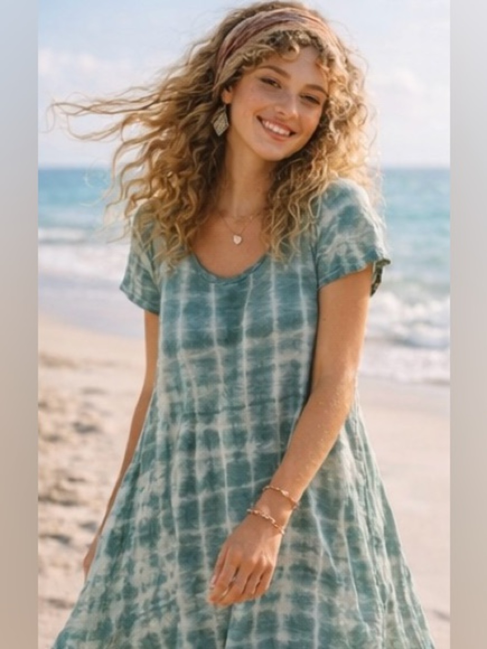Hand-Dyed By Me | Green Tie Dye Swing Dress | Beachy Boho Summer Coastal Cowgirl